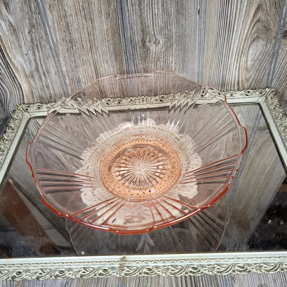 Vintage Pink Depression Glass Bowl Mayfair Open Flared Scalloped Serving 12